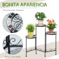 Soporte para Plantas de Metal Mecetas Plegable Estantería para Flores con 3 Estantes y Bordes de Azulejo para Decoración Interio