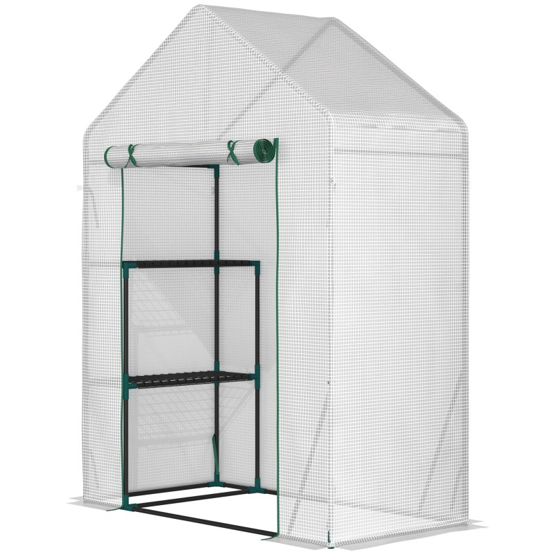 Invernadero de Exterior Invernadero Pequeño con 2 Estantes Puerta Enrollable con Cremallera Marco de Acero y Cubierta de PE 140g Invernadero de Exterior Invernadero Pequeño con 2 Estantes Puerta Enrollable con Cremallera Marco de Acero y Cubierta de PE 140g