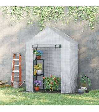 Invernadero de Exterior Invernadero Pequeño con 2 Estantes Puerta Enrollable con Cremallera Marco de Acero y Cubierta de PE 140g