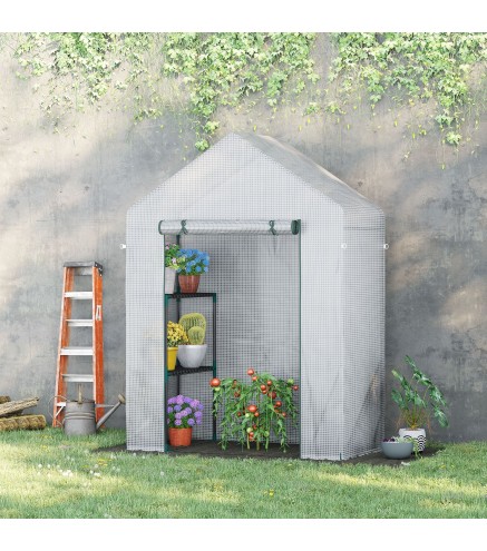 Invernadero de Exterior Invernadero Pequeño con 2 Estantes Puerta Enrollable con Cremallera Marco de Acero y Cubierta de PE 140g