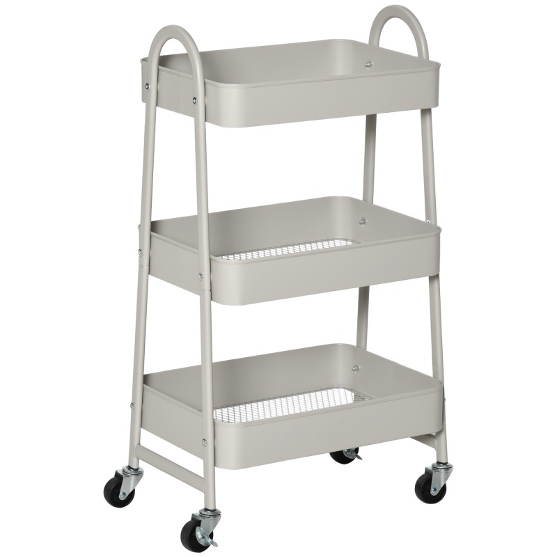 Carrito Auxiliar con Ruedas Carro de Almacenaje de 3 Niveles para Baño Salón Cocina Oficina 45x31x79,4 cm Gris