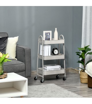 Carrito Auxiliar con Ruedas Carro de Almacenaje de 3 Niveles para Baño Salón Cocina Oficina 45x31x79,4 cm Gris