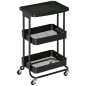 Carrito Auxiliar con Ruedas Carro de Almacenaje de 3 Niveles para Baño Cocina Dormitorio Oficina 46x34,5x76,5 cm Negro