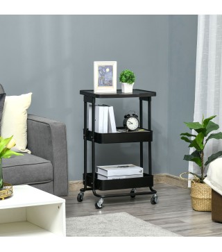 Carrito Auxiliar con Ruedas Carro de Almacenaje de 3 Niveles para Baño Cocina Dormitorio Oficina 46x34,5x76,5 cm Negro