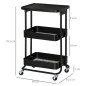 Carrito Auxiliar con Ruedas Carro de Almacenaje de 3 Niveles para Baño Cocina Dormitorio Oficina 46x34,5x76,5 cm Negro