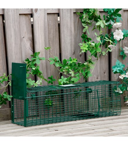 Trampa para Animales Vivos con Puerta Jaula de Captura Metálica con Asa para Conejos Visones Pequeños 60x18x20 cm Verde Oscuro