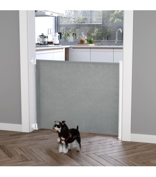 Barrera Seguridad para Perros Extensible Barrera para Mascotas con Extensión de Acero 5,5-115x5,5x82,5 cm Gris