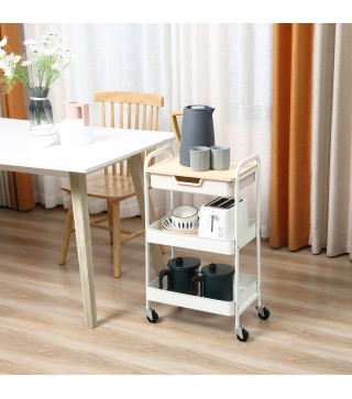 Carrito de Cocina con Ruedas Carro de Almacenamiento con Cajón Extraíble 2 Cestas y Frenos para Baño Salón Dormitorio 43