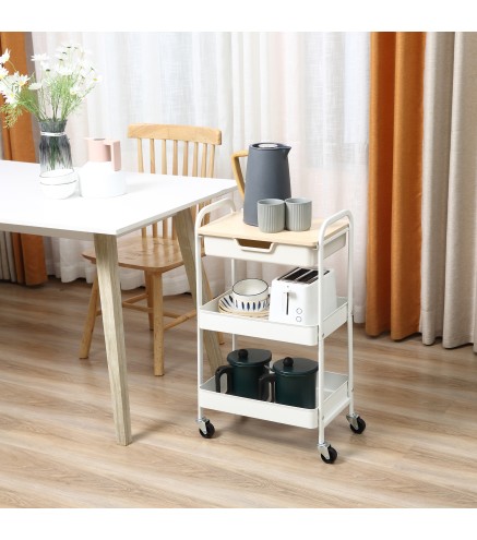 Carrito de Cocina con Ruedas Carro de Almacenamiento con Cajón Extraíble 2 Cestas y Frenos para Baño Salón Dormitorio 43