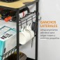 Carro de Cocina con Ruedas Carrito de Servicio Multiuso con Botellero Cesta Extraíble Bandeja 60,5x35,5x75 cm Negro