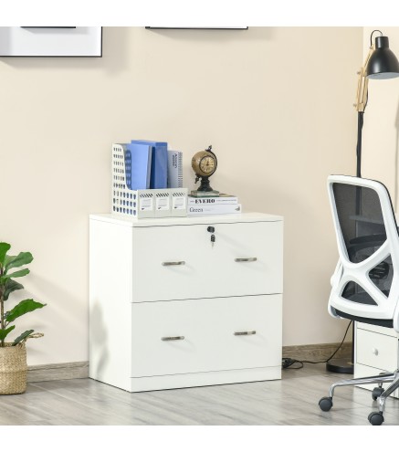 Cajonera de Oficina con 2 Cajones para Carpetas Colgantes con Cerradura y 2 Llaves 77x42x72 cm Blanco