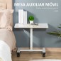 Mesa Auxiliar con Ruedas Mesita Lateral para Sofá Cama Altura Ajustable Marco de Metal y Frenos 60x40x52,5-84 cm Blanco