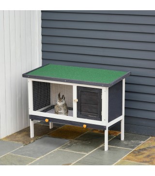 Conejera de Madera Exterior Jaula Elevada para Conejos Cobayas Animales Pequeños con Techo Asfáltico Abatible Bandejas Extraíble