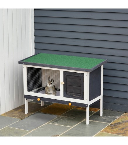 Conejera de Madera Exterior Jaula Elevada para Conejos Cobayas Animales Pequeños con Techo Asfáltico Abatible Bandejas Extraíble