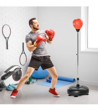 Saco de Boxeo de Pie con Altura Ajustable en 4 Niveles de 133-151 cm, Saco de Boxeo con Base Rellenable, Guantes e Inflador, par