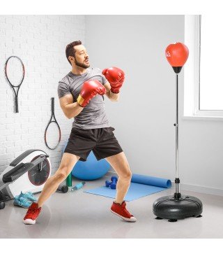 Saco de Boxeo de Pie con Altura Ajustable en 4 Niveles de 133-151 cm, Saco de Boxeo con Base Rellenable, Guantes e Inflador, par