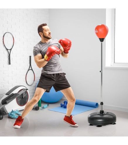 Saco de Boxeo de Pie con Altura Ajustable en 4 Niveles de 133-151 cm, Saco de Boxeo con Base Rellenable, Guantes e Inflador, par