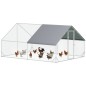 Gallinero para Exterior Jaula para Gallinas de Acero Galvanizado con Cubierta de PE y Cerradura 3x4x2 m Plata