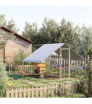 Gallinero para Exterior Jaula para Gallinas de Acero Galvanizado con Cubierta de PE y Cerradura 3x4x2 m Plata