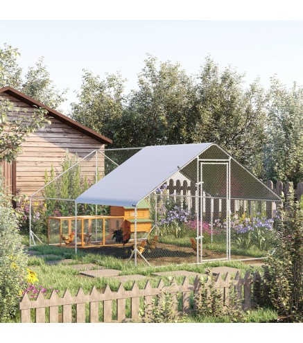 Gallinero para Exterior Jaula para Gallinas de Acero Galvanizado con Cubierta de PE y Cerradura 3x4x2 m Plata