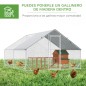 Gallinero para Exterior Jaula para Gallinas de Acero Galvanizado con Cubierta de PE y Cerradura 3x4x2 m Plata