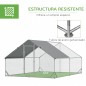 Gallinero para Exterior Jaula para Gallinas de Acero Galvanizado con Cubierta de PE y Cerradura 3x4x2 m Plata