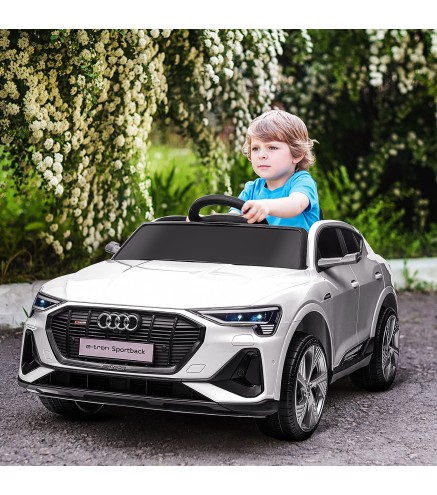 Coche de Batería para Niños 12V Audi E-tron con Mando a Distancia Faros Bocina Música Velocidad 3-5 km/h Blanco