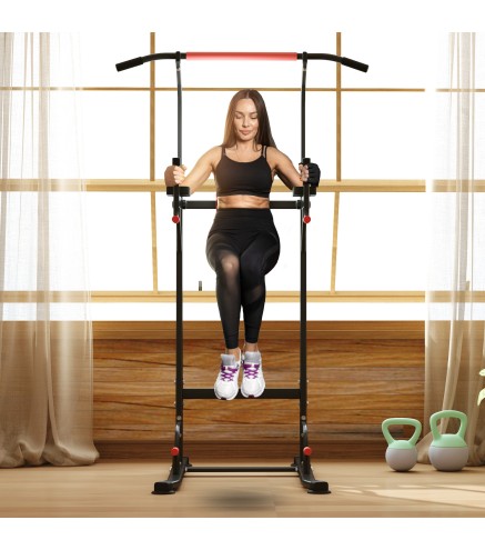 Máquina de Dominadas con Altura Ajustable Carga Máx. 120 kg para Entrenamiento Fitness 123x98x189-239 cm Negro y Rojo