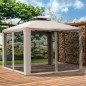 Cenador de Jardín 3x3 m Pabellón de Exterior con Doble Techo de Ventilación 4 Cortinas Mosquiteras Laterales con Cremallera 8 Or