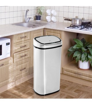 Papelera de Cocina 68L con Sensor de Infrarroja de Apertura Automática y Contacto Manual 40,5x29,5x78 cm Plata