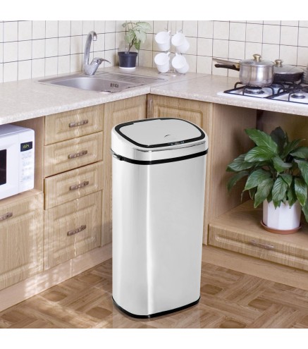 Papelera de Cocina 68L con Sensor de Infrarroja de Apertura Automática y Contacto Manual 40,5x29,5x78 cm Plata