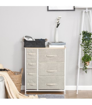 Cómoda con 7 Cajones de Tela, Cómoda para Dormitorio, Marco de Acero, Cajonera para Salón, Oficina, Vestidor, Gris