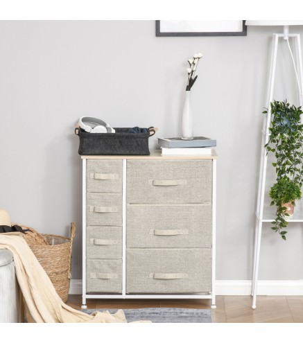 Cómoda con 7 Cajones de Tela, Cómoda para Dormitorio, Marco de Acero, Cajonera para Salón, Oficina, Vestidor, Gris