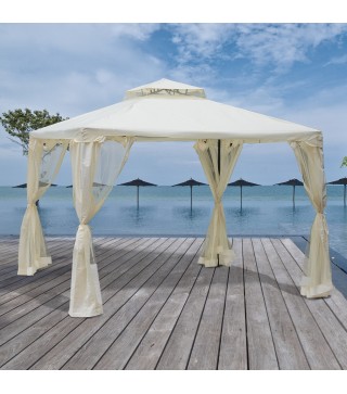 Cenador de Jardín 3x3 m Pabellón de Exterior con Doble Techo de Ventilación 4 Cortinas Mosquiteras Laterales con Cremallera 8 Or