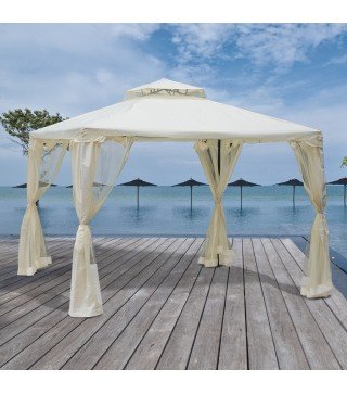 Cenador de Jardín 3x3 m Pabellón de Exterior con Doble Techo de Ventilación 4 Cortinas Mosquiteras Laterales con Cremallera 8 Or