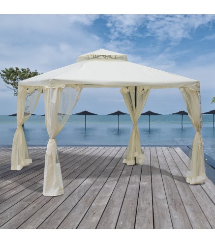 Cenador de Jardín 3x3 m Pabellón de Exterior con Doble Techo de Ventilación 4 Cortinas Mosquiteras Laterales con Cremallera 8 Or