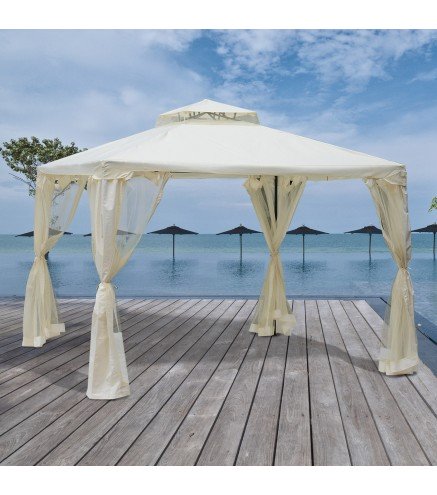 Cenador de Jardín 3x3 m Pabellón de Exterior con Doble Techo de Ventilación 4 Cortinas Mosquiteras Laterales con Cremallera 8 Or