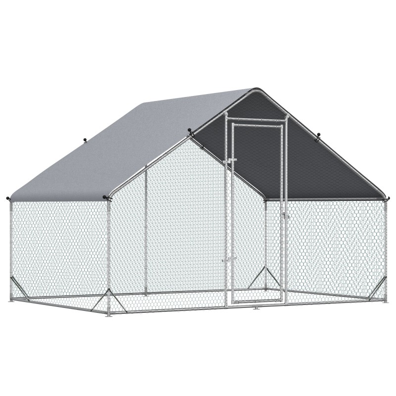 Gallinero para Exterior 3x2x2 m Jaula para Gallinas de Acero Galvanizado con Cubierta de PE y Cerradura Plata