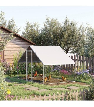 Gallinero para Exterior 3x2x2 m Jaula para Gallinas de Acero Galvanizado con Cubierta de PE y Cerradura Plata