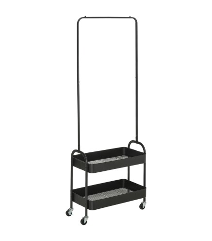 Perchero con Zapatero Perchero con Ruedas con Barra para Colgar y 2 Cestas para Entrada Dormitorio Salón 56,5x31,5x152,5