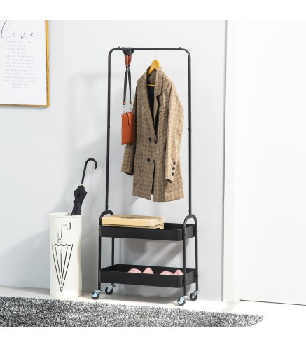 Perchero con Zapatero Perchero con Ruedas con Barra para Colgar y 2 Cestas para Entrada Dormitorio Salón 56,5x31,5x152,5