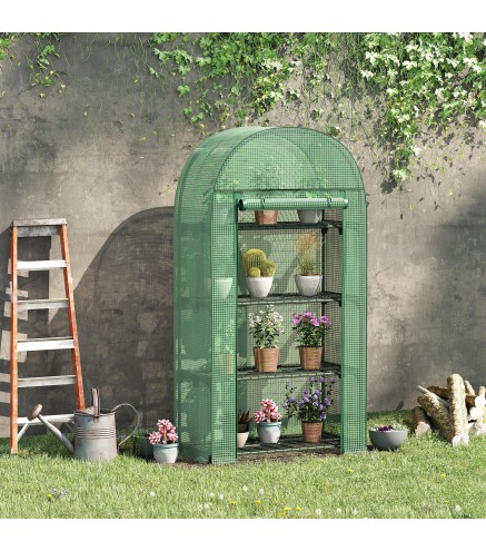 Invernadero de Jardín con 4 Estantes Metálicos Puerta Enrollable y Cubierta de PE Vivero Casero de Terraza para Cultivo Plantas