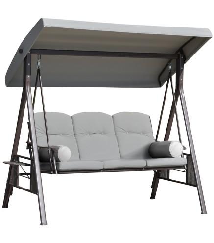 Columpio de Jardín de 3 Plazas con Estructura Metálica Toldo y Bandeja para Bebidas para Exterior 116x206x183 cm Gris