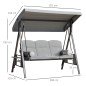 Columpio de Jardín de 3 Plazas con Estructura Metálica Toldo y Bandeja para Bebidas para Exterior 116x206x183 cm Gris