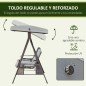 Columpio de Jardín de 3 Plazas con Estructura Metálica Toldo y Bandeja para Bebidas para Exterior 116x206x183 cm Gris