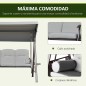 Columpio de Jardín de 3 Plazas con Estructura Metálica Toldo y Bandeja para Bebidas para Exterior 116x206x183 cm Gris