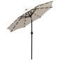 Parasol de Terraza Ø268x238 cm con 24 Luces LED Solar Mecanismo de Inclinación Manivela y Poste Desmontable Crema