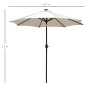 Parasol de Terraza Ø268x238 cm con 24 Luces LED Solar Mecanismo de Inclinación Manivela y Poste Desmontable Crema