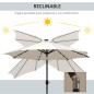 Parasol de Terraza Ø268x238 cm con 24 Luces LED Solar Mecanismo de Inclinación Manivela y Poste Desmontable Crema