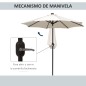 Parasol de Terraza Ø268x238 cm con 24 Luces LED Solar Mecanismo de Inclinación Manivela y Poste Desmontable Crema